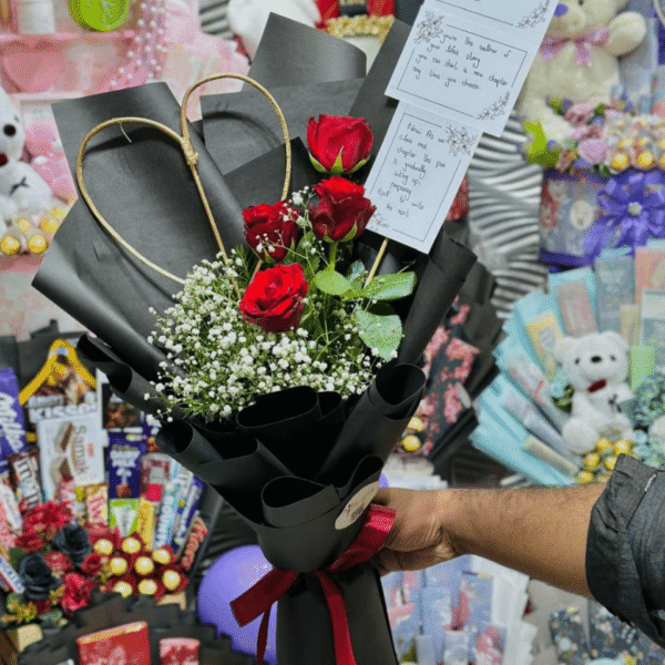 Red Roses Bouquet with Heart Accent