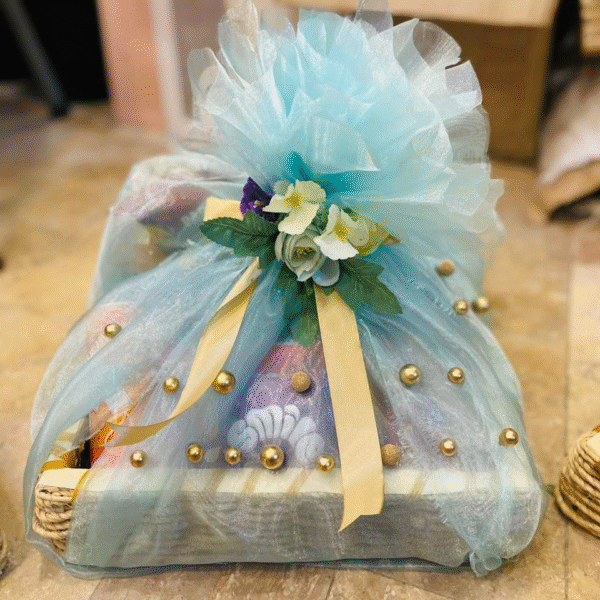 Sky Blue & Gold Packaging Gift Basket
