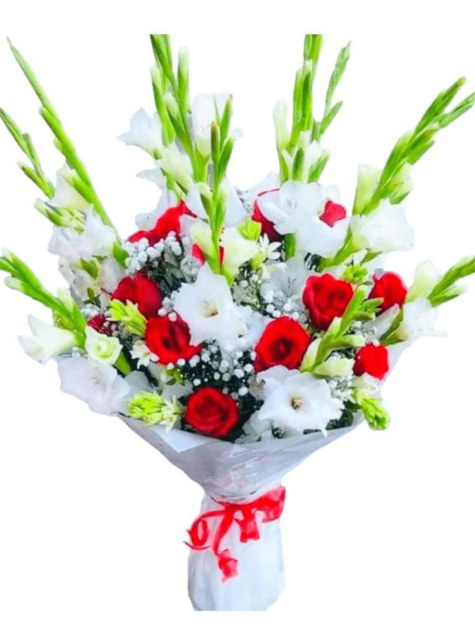 11-min Red Roses and White Gladiolus Bouquet - Image 1