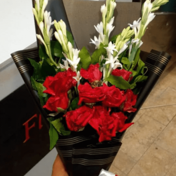 Roses and Fragrant Tuberose Bouquet
