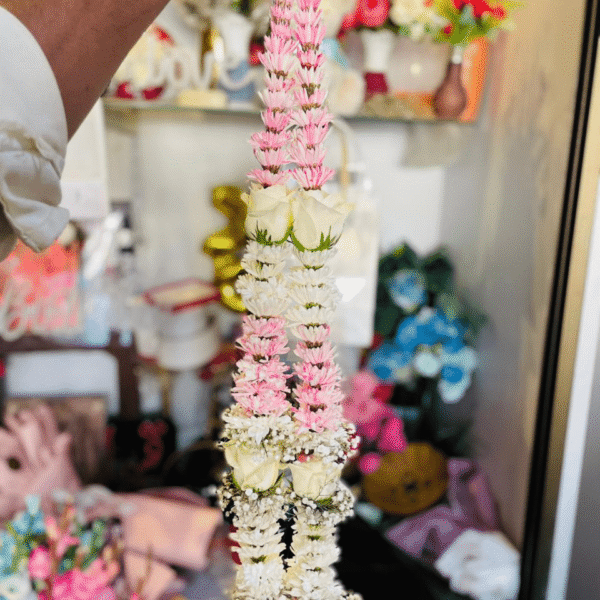 Pink and White Roses Festive Mala/Garland