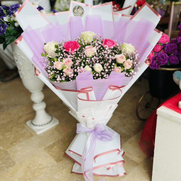 Charming Pink & White Roses Bouquet