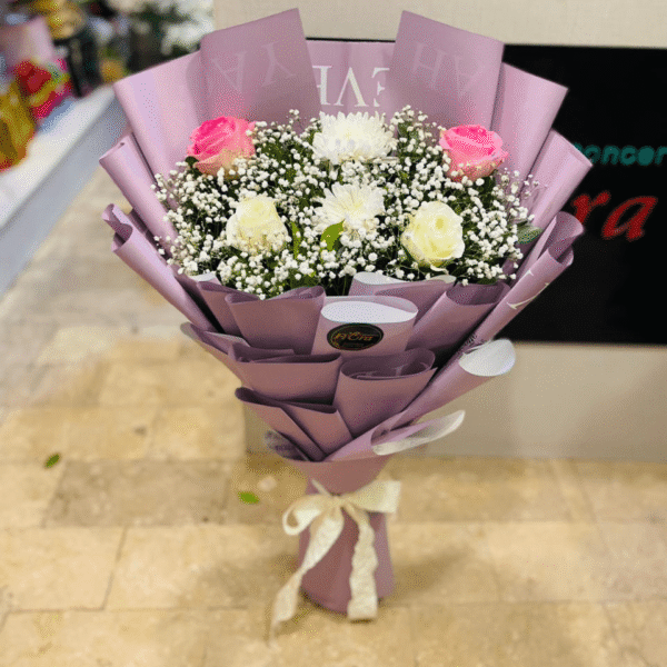 Elegant Pink & White Rose Bouquet