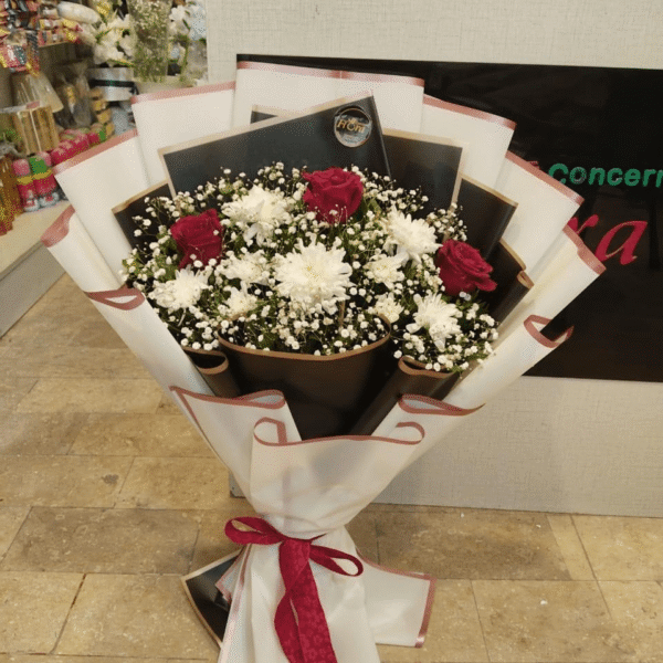 Classic Red Roses and White Chrysanthemum Bouquet