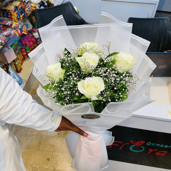 Pure White/Cream Roses Elegant Bouquet