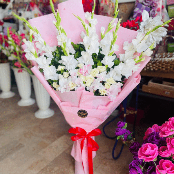 Elegant White Gladiolus & Baby Roses Bouquet
