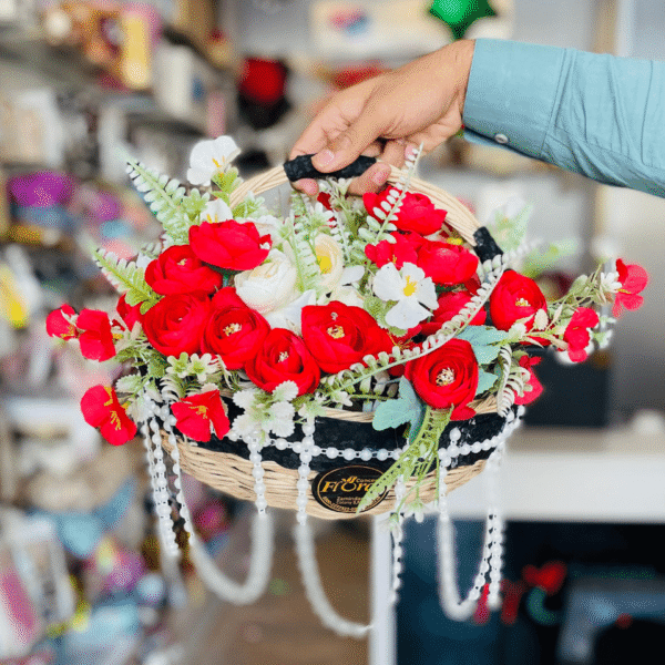 Festive Red & White Flower Basket