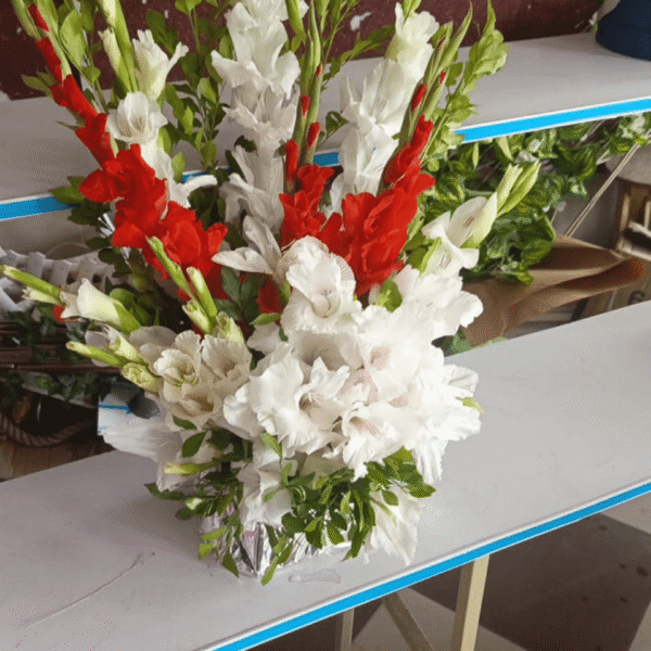 Red & White Gladiolus Arrangement