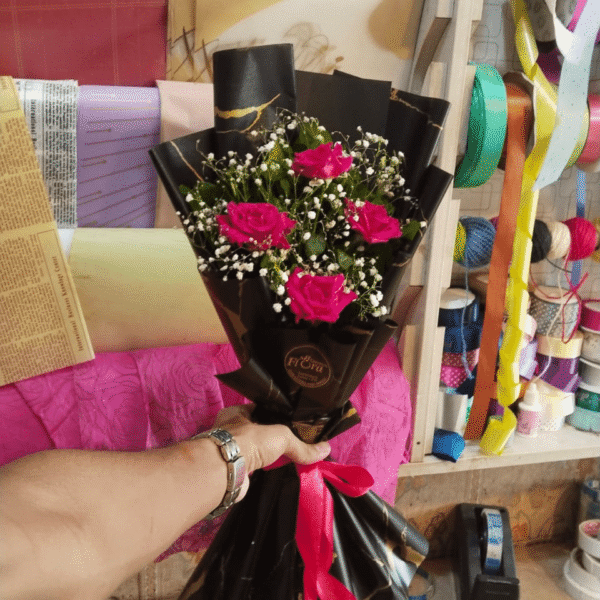 Pink Roses Black Gold Bouquet