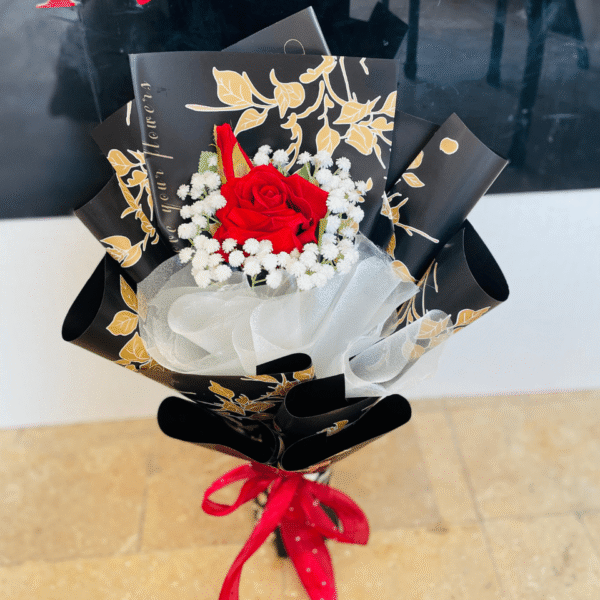 Luxury Single Red Rose with Gold Leaf Wrap