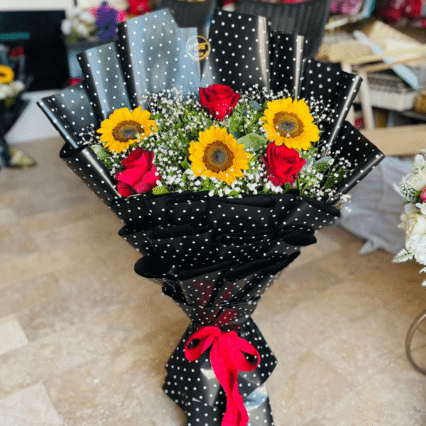 Sunflower and Red Roses Mix Bouquet