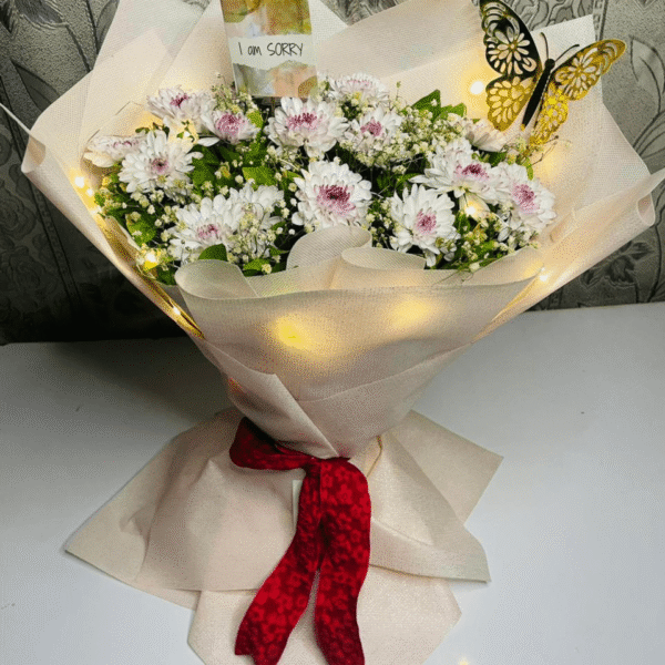 Chrysanthemum Bouquet with LED Lights & Butterfly