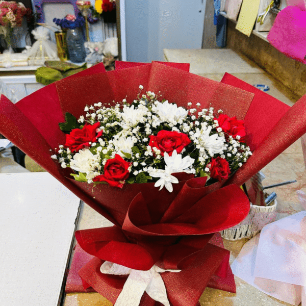 Red Love & White Textured Bouquet