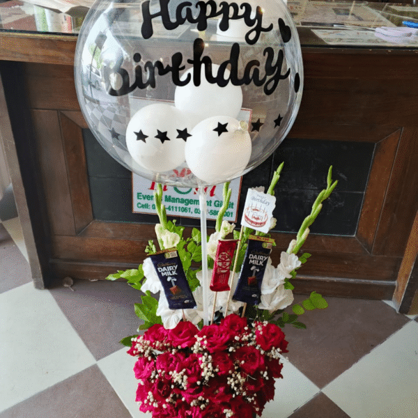 Rose Box with Chocolates & Balloon