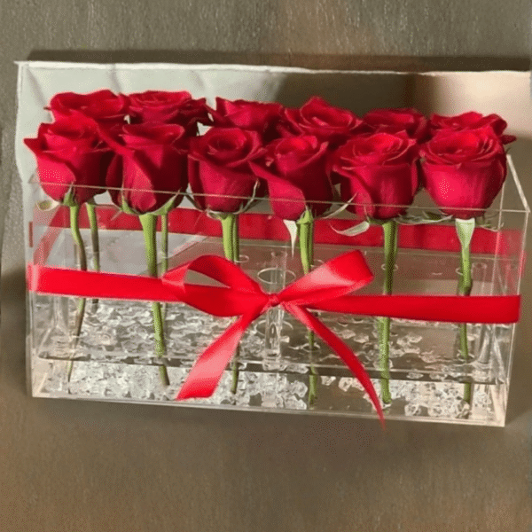 Luxury Dozen Red Roses Acrylic Box