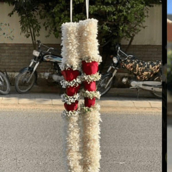 Premium Red Roses and Heavy White Flower mala