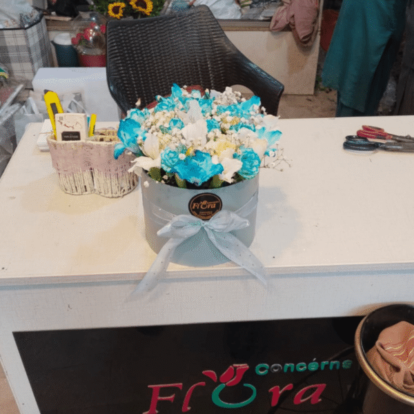 Unique White Roses and Blue  Box